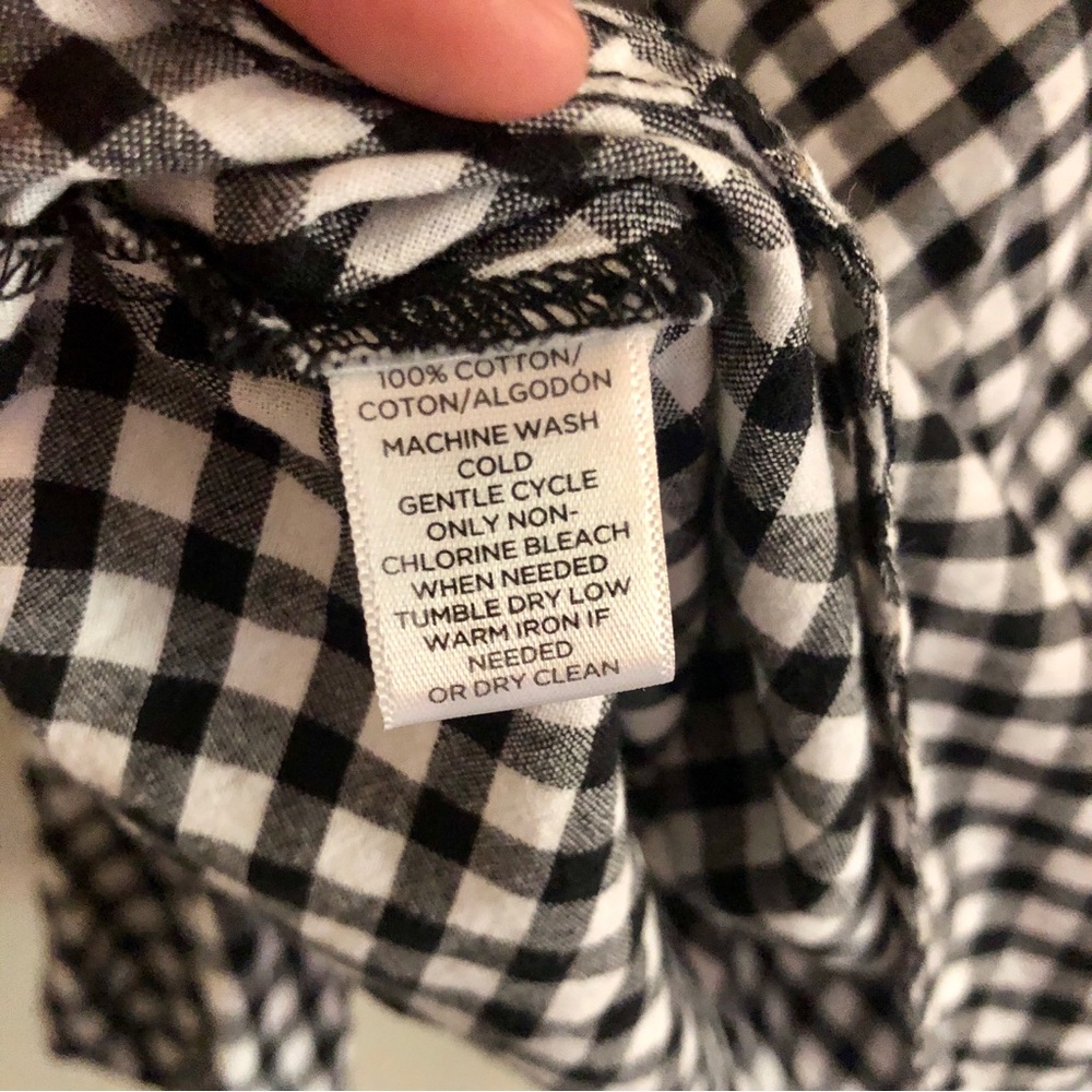 LOFT Petite Black and White Trumpet Sleeve Cold Shoulder Gingham Blouse - Picture 7 of 8